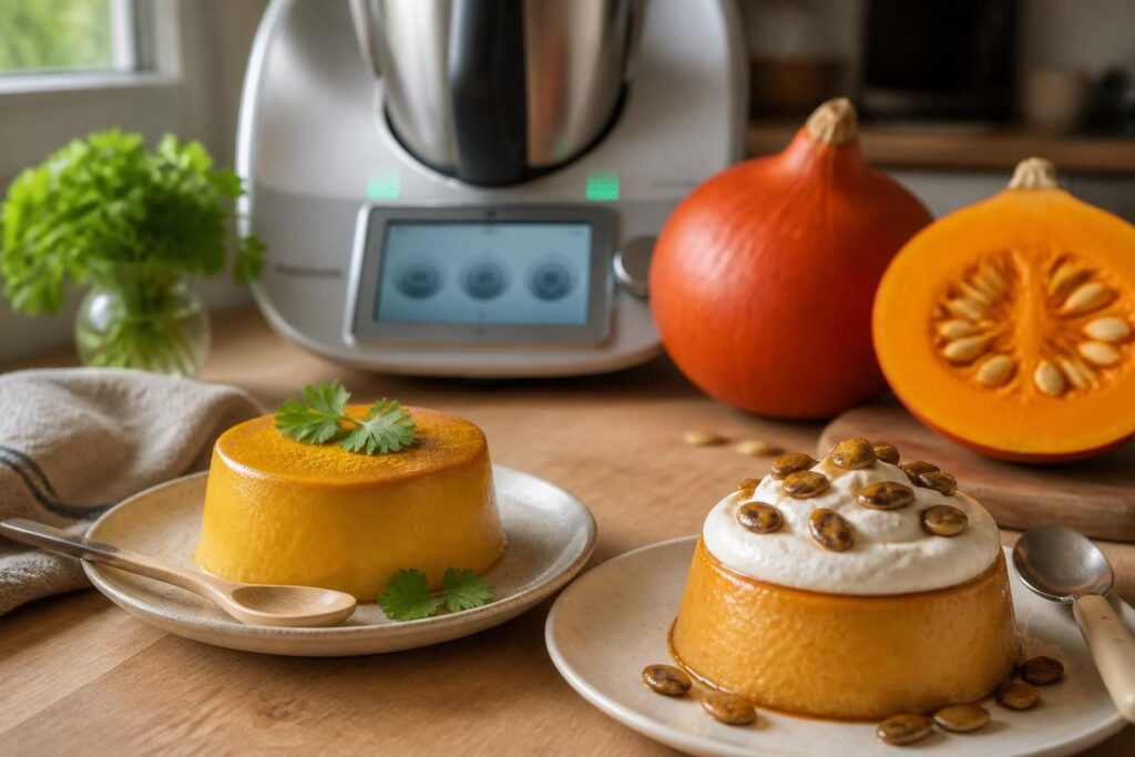 découvrez des recettes faciles de flan de potimarron, salé ou sucré, à préparer avec votre thermomix. apprenez à sublimer ce légume d'automne avec une touche de curry pour des plats savoureux et originaux.