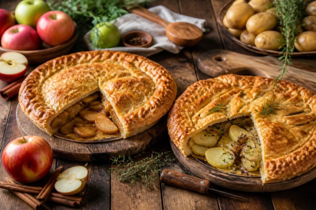 découvrez nos recettes de tourte aux pommes fruit sucrée et ses délicieuses variantes salées à base de pommes de terre, idéales pour toutes les occasions.