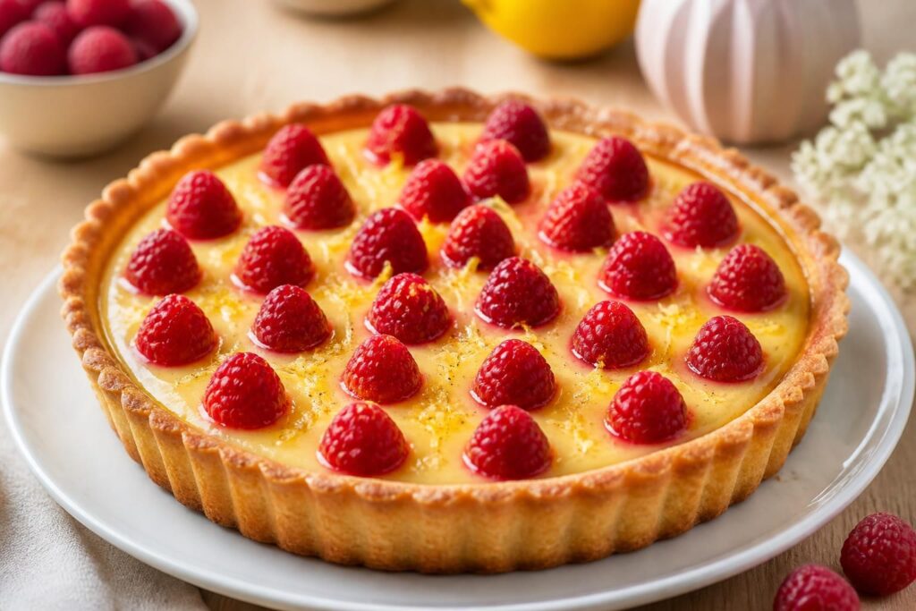 découvrez notre recette de tarte au citron framboise rehaussée d'une délicate touche de vanille, parfaite pour étonner vos invités avec un dessert frais et gourmand.
