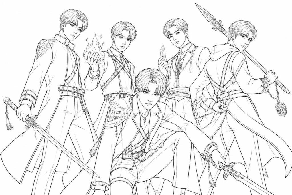 découvrez nos modèles faciles à imprimer et colorier inspirés des demon hunters k-pop. parfaits pour les fans de dessin et de coloriage, amusez-vous en donnant vie à vos personnages préférés !
