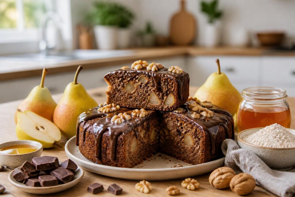 découvrez notre recette facile et healthy de gâteau poire chocolat, parfaite pour satisfaire toutes vos envies gourmandes tout en restant léger.