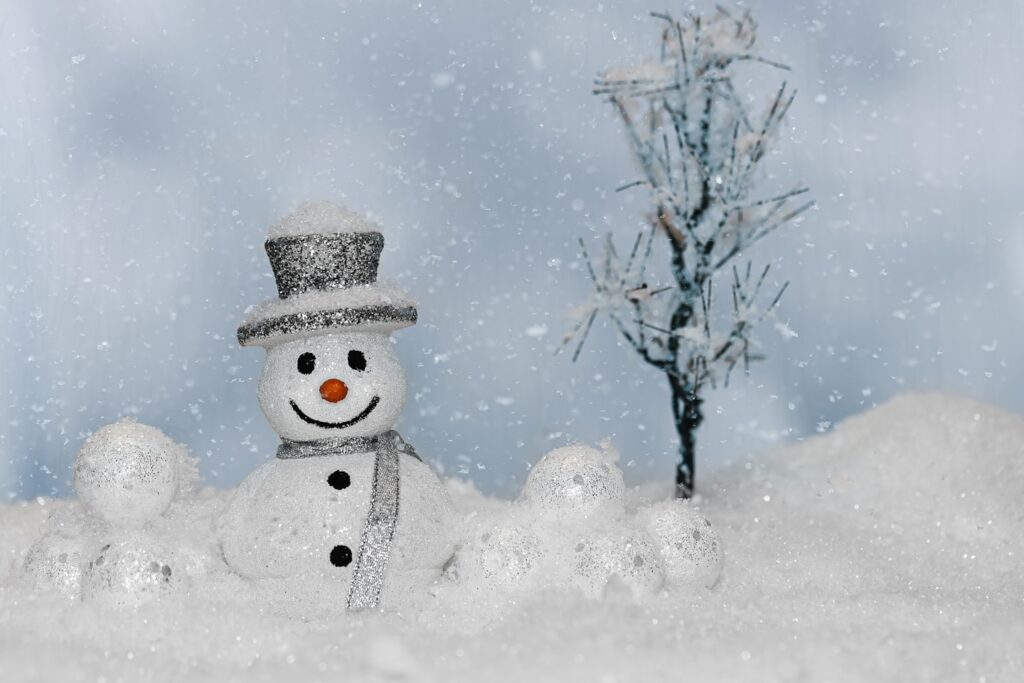 snowman in snowfall