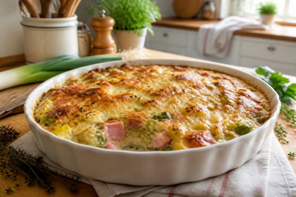 découvrez notre recette facile et savoureuse de poireaux en gratin au jambon, idéale pour un repas familial réconfortant.