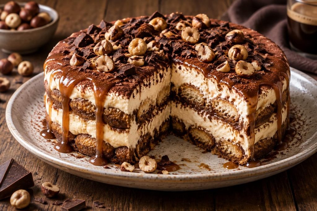 découvrez un tiramisu gourmand à la noisette, sublimé par du chocolat et du caramel. une recette irrésistible à tester pour les amateurs de desserts.