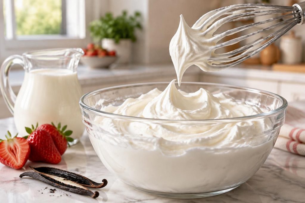 découvrez comment préparer une crème chantilly maison parfaite : ingrédients, étapes et astuces pour une texture légère, ferme et délicieusement onctueuse.